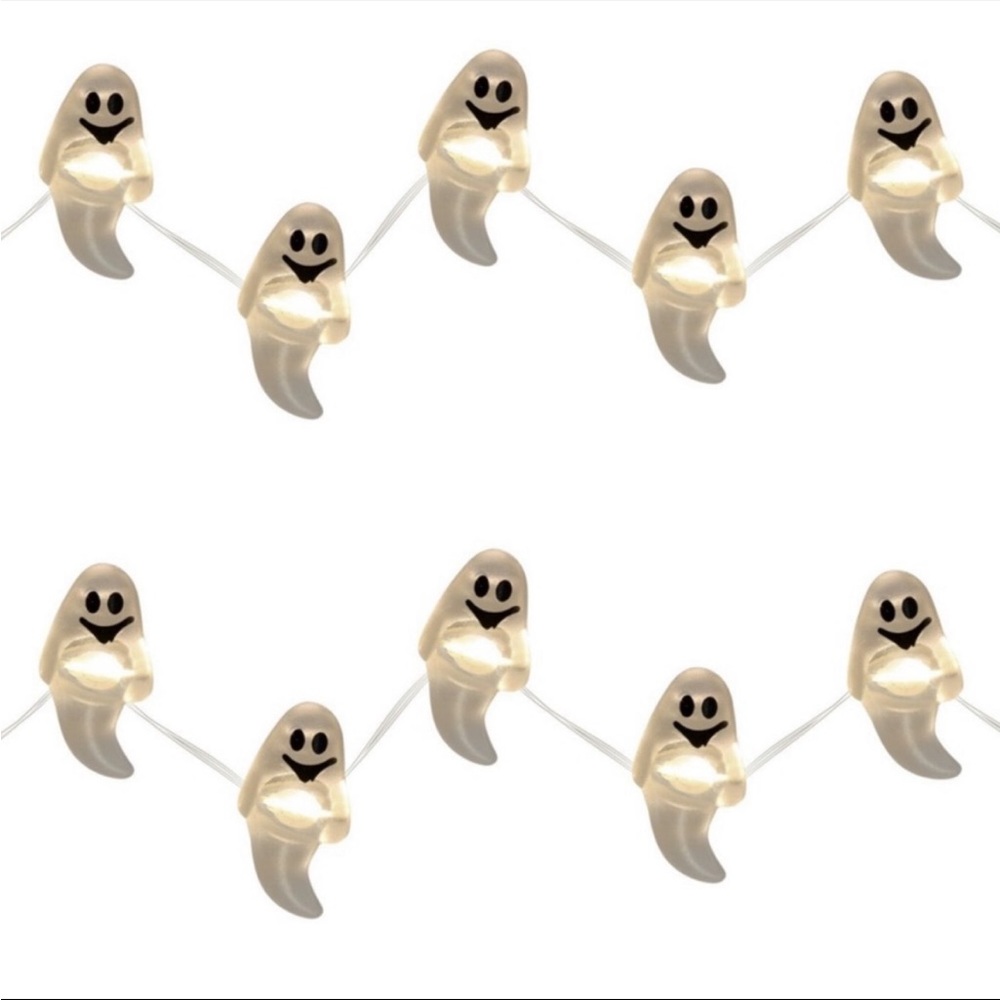 2 Pack White Ghosts LED 10ct Light Up String Light Halloween Garland NWT